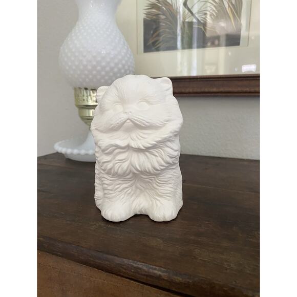 Vintage Ready To Paint Scioto Ceramic Bisque Persian Cat Figure 1980s - Picture 1 of 7